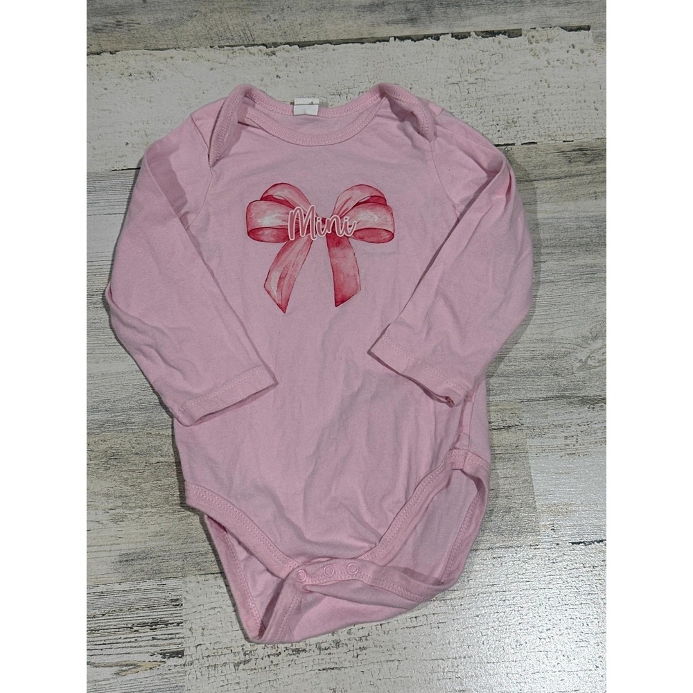 Mini Bodysuit Girls 12-18M Pink Bow Graphic Long Sleeve EUC